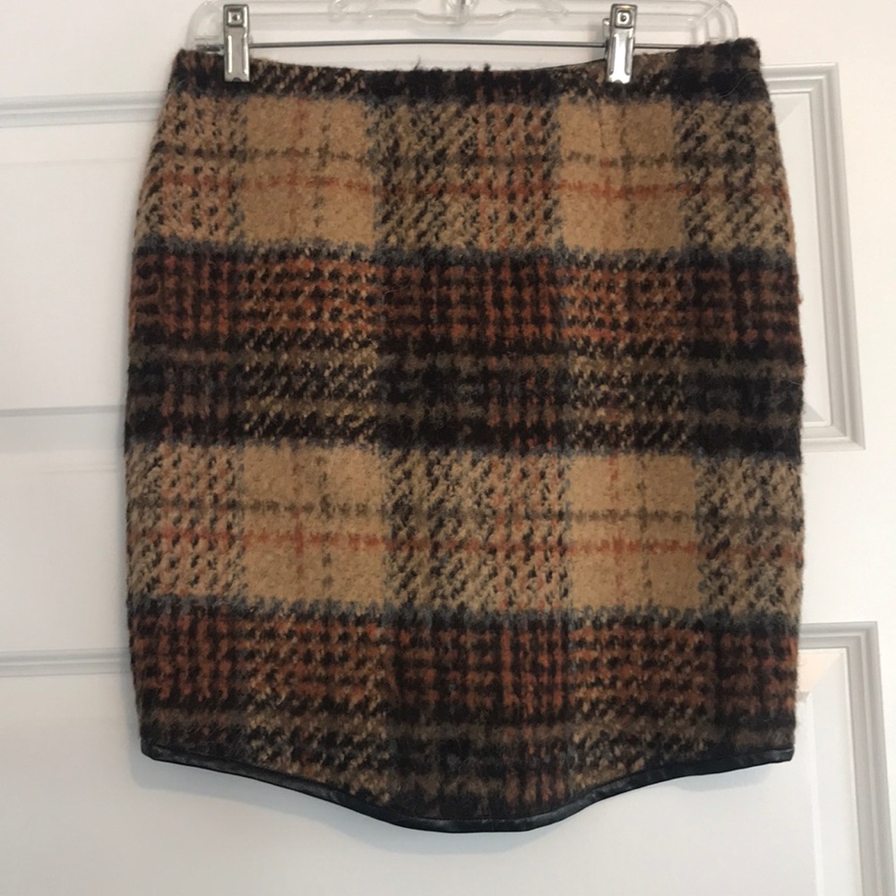 Brown plaid faux wool mini skirt